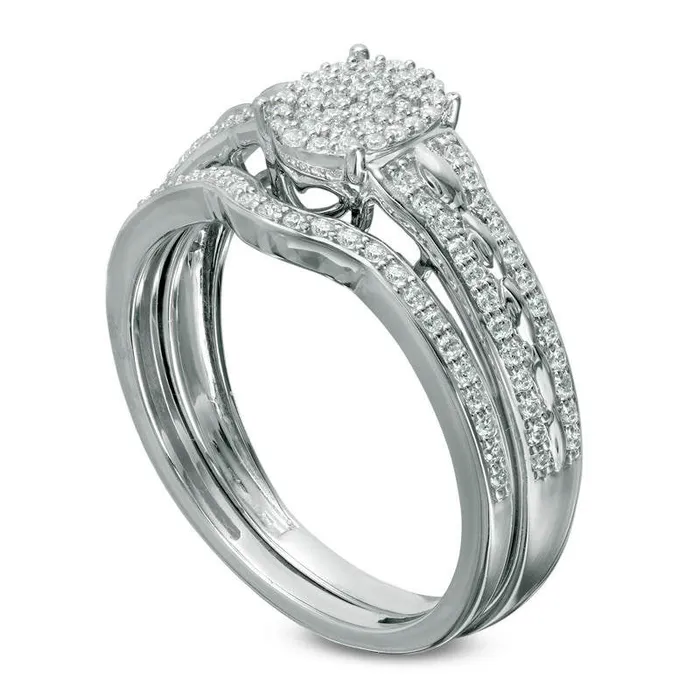 033 CT TW Composite Natural Diamond Oval Bridal Engagement Ring Set in Solid 10K White Gold Goldia Rings 033 CT TW Composite Natural Diamond Oval Bridal Engagement Ring Set in Solid 10K White Gold Goldia Rings