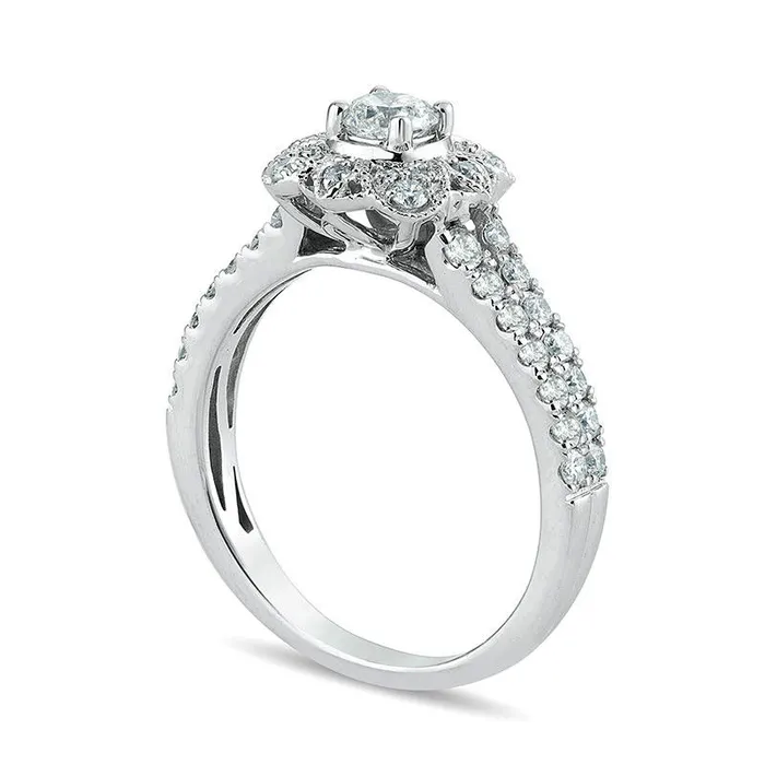 10 CT TW Natural Diamond Flower Antique VintageStyle Engagement Ring in Solid 14K White Gold Goldia Rings 10 CT TW Natural Diamond Flower Antique VintageStyle Engagement Ring in Solid 14K White Gold Goldia Rings