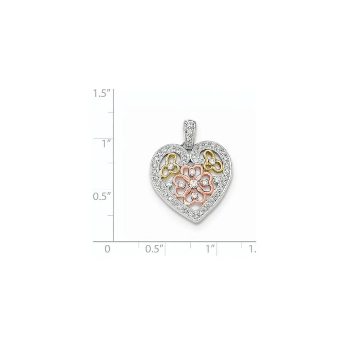 14k Tricolor Gold Real Diamond Floral Heart Pendant Goldia Necklaces