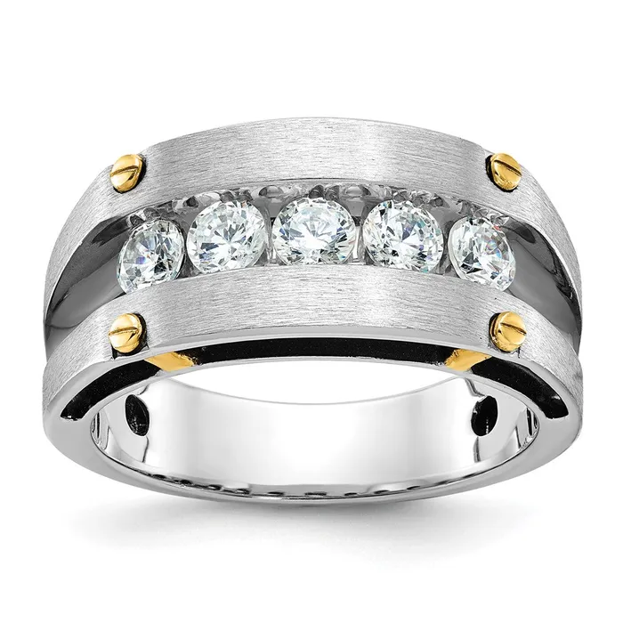 14k Twotone Gold wBlack Rhodium Mens Satin 1 carat Diamond Complete Ring Goldia Rings