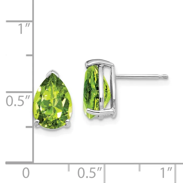 14k White Gold 10x7mm Pear Peridot Earrings Goldia Earrings