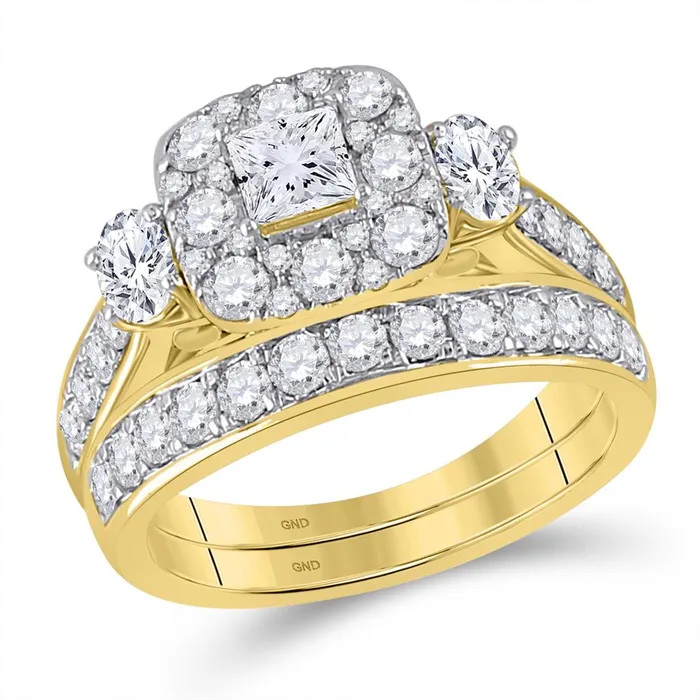 14k Yellow Gold Princess Diamond Bridal Wedding Ring Set 2 Cttw Certified gndatlanta Rings