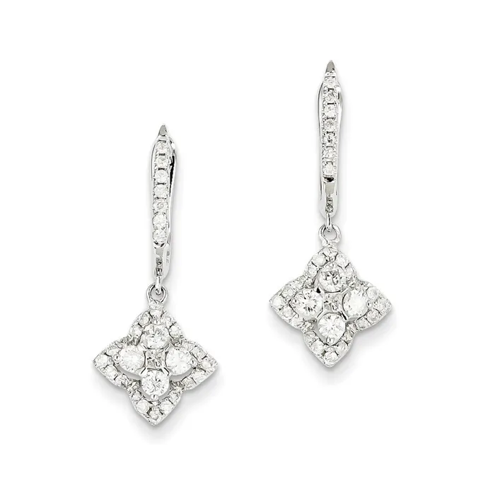 Earrings Goldia 14k White Gold Real Diamond Hinged Hoop Dangle Earrings