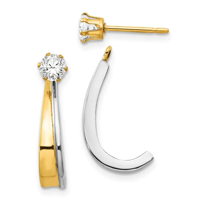 Earrings Goldia 14k Yellow Rhodium Gold J Hoop wRhodium and CZ Earring Jacket