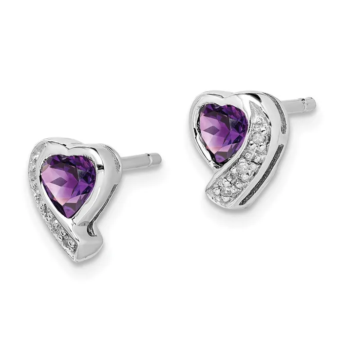 Earrings Goldia Sterling Silver Rhodiumplated Amethyst and Diamond Heart Earrings