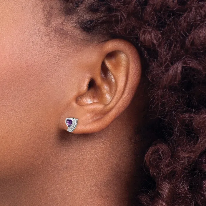 Earrings Goldia Sterling Silver Rhodiumplated Amethyst and Diamond Heart Earrings