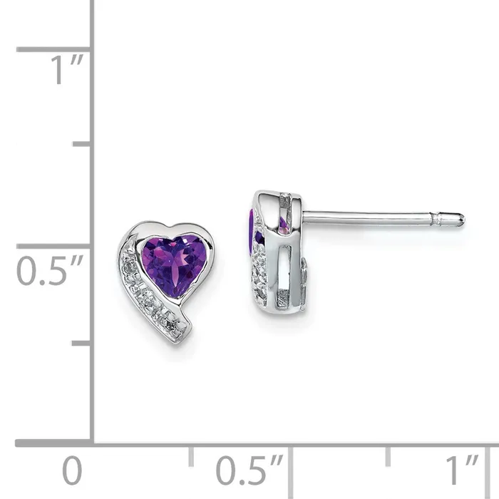 Earrings Goldia Sterling Silver Rhodiumplated Amethyst and Diamond Heart Earrings