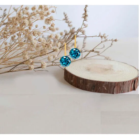 Earrings JMS always Original Maulijewels 025 Carat Blue Natural Round Diamond Three Prong Set Martini Leverback Earrings For Womens In 14K Solid Yellow Gold