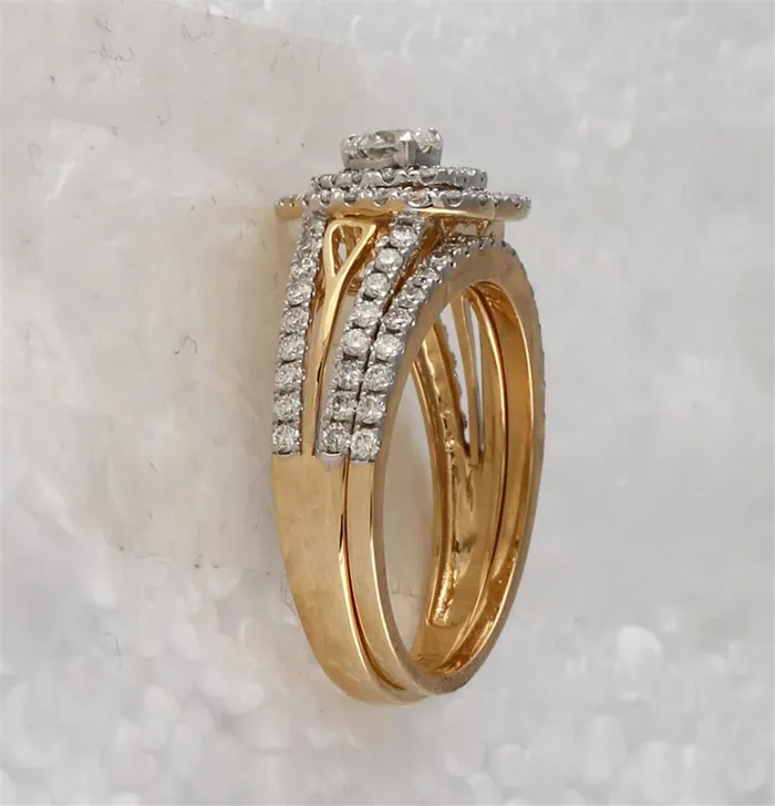 gndatlanta 14k Yellow Gold Round Diamond Bridal Wedding Ring Set 115 Cttw Certified Rings