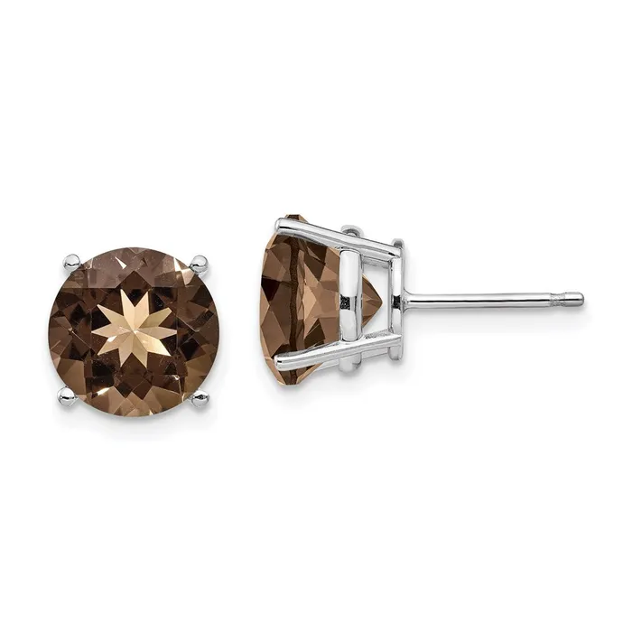 Goldia 14k White Gold 10mm Round Smok Yellow Gold Quartz Earrings Earrings