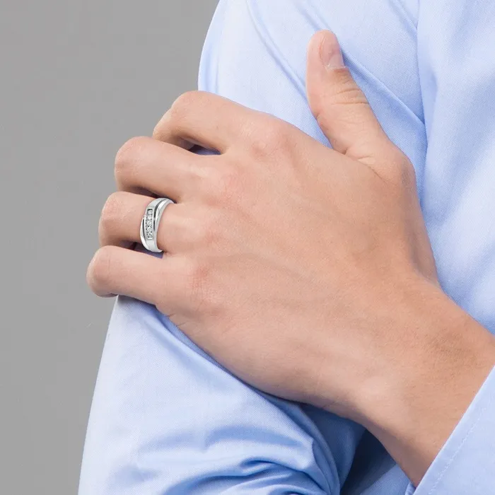 Goldia 14k White Gold with Black Rhodium Mens Satin Diamond Ring Mounting Rings