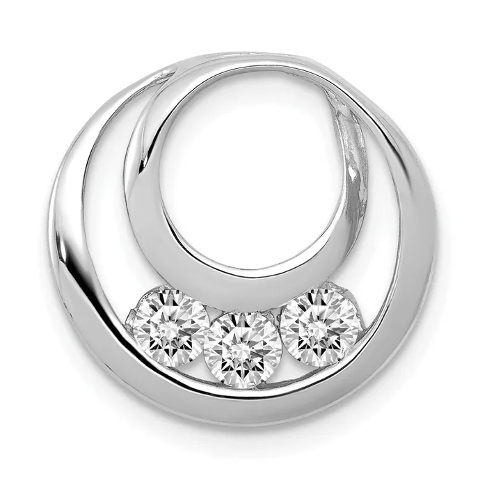Goldiacom Rings 14k White Gold 32mm AA Diamond Three Stone Circles Chain Slide