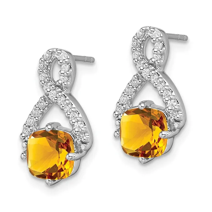 Goldia Earrings 14k White Gold Citrine and Real Diamond Earrings