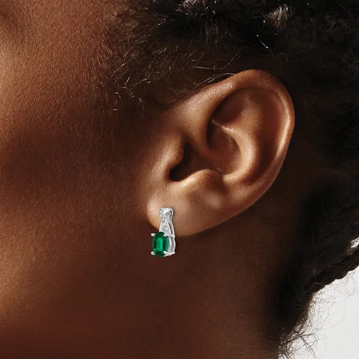 Goldia Earrings Solid 14k White Gold Created Simulated Emerald and CZ Earrings