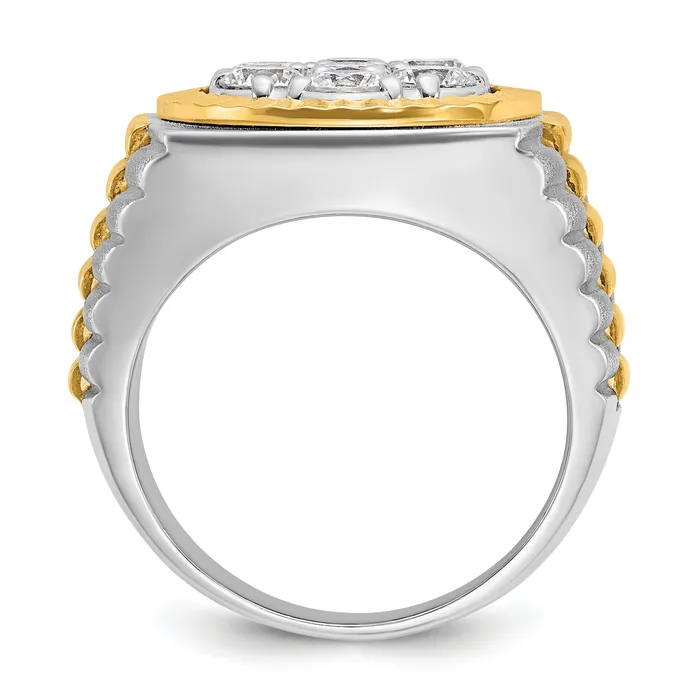 Goldia Rings 14k TwoTone 2 Ct Lab Grown Diamond VSSI G Ribbed Mens Cluster Ring