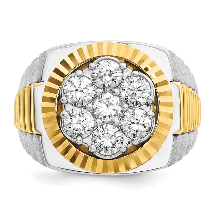 Goldia Rings 14k TwoTone 2 Ct Lab Grown Diamond VSSI G Ribbed Mens Cluster Ring