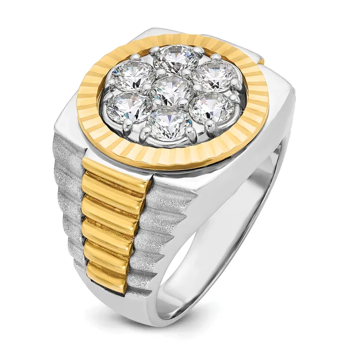 Goldia Rings 14k TwoTone 2 Ct Lab Grown Diamond VSSI G Ribbed Mens Cluster Ring