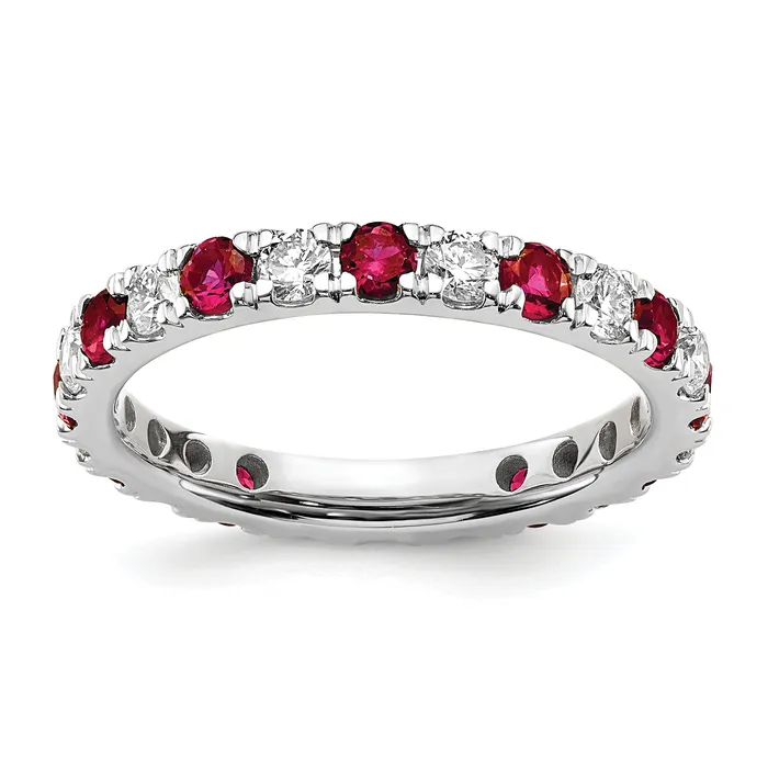 Goldia Rings 14k White Gold 34 Ct Lab Grown Diamond VSSI G and Lab Created Ruby Eternity Band Ring Goldia Rings 14k White Gold 34 Ct Lab Grown Diamond VSSI G and Lab Created Ruby Eternity Band Ring