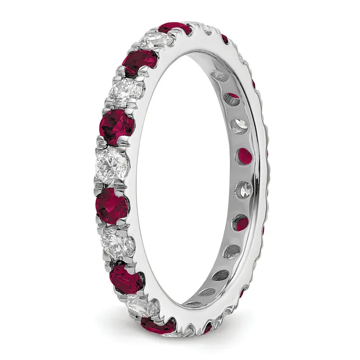 Goldia Rings 14k White Gold 34 Ct Lab Grown Diamond VSSI G and Lab Created Ruby Eternity Band Ring