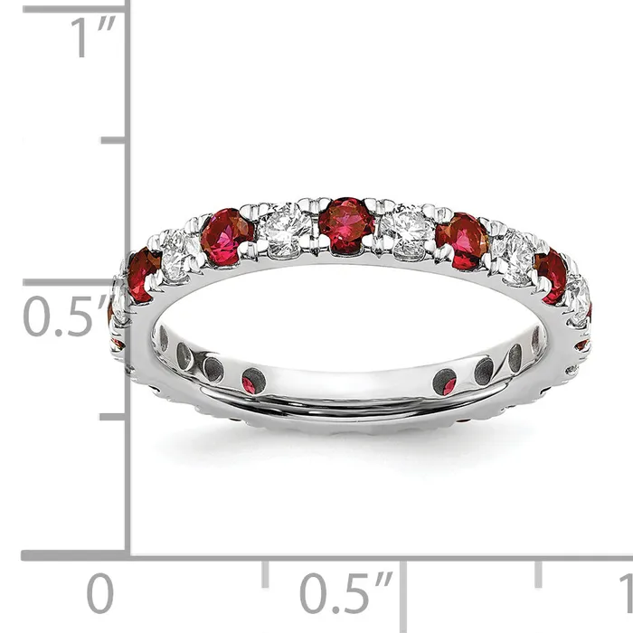 Goldia Rings 14k White Gold 34 Ct Lab Grown Diamond VSSI G and Lab Created Ruby Eternity Band Ring