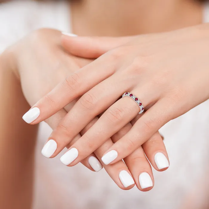 Goldia Rings 14k White Gold 34 Ct Lab Grown Diamond VSSI G and Lab Created Ruby Eternity Band Ring