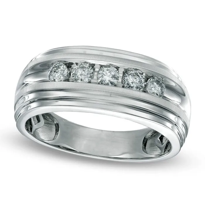 Goldia Rings Mens 050 CT TW Natural Diamond Wedding Band in Solid 14K White Gold