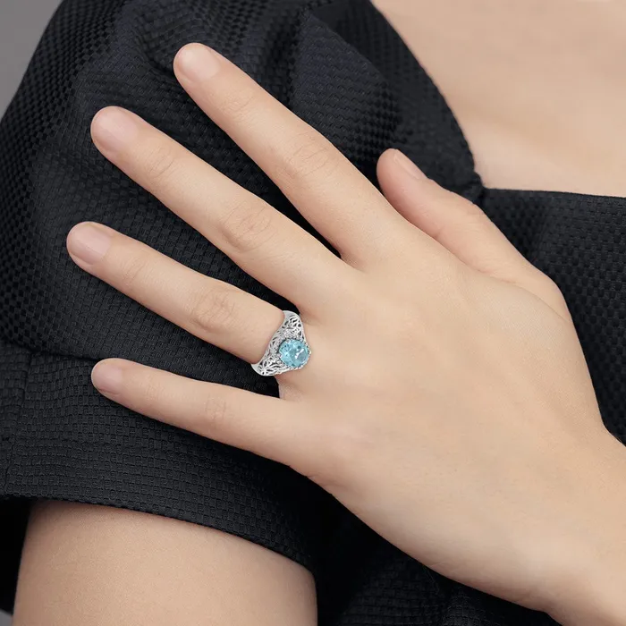 Goldia Rings Sterling Silver Rhodium Sky Blue Topaz u0026 Diamond Ring