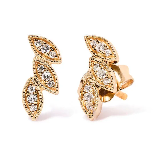 JMS always Earrings Original Haus of Brilliance 10K Yellow Gold 110 Cttw Diamond Triple Leaf Stud Earring HI Color I1I2 Clarity