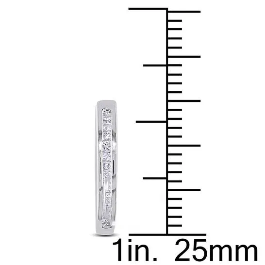 JMS always Original AMOUR 14 CT TW Princess Cut Channel Set Diamond Hoop Earrings In Sterling Silver Earrings