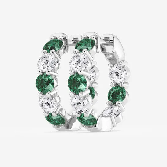 JMS always Original Brilliant Diamond 14KT White Gold Round Created Emerald and 2 cttw RoundCut Lab Grown Diamond Inside Out Hoop Earrings for Women Earrings
