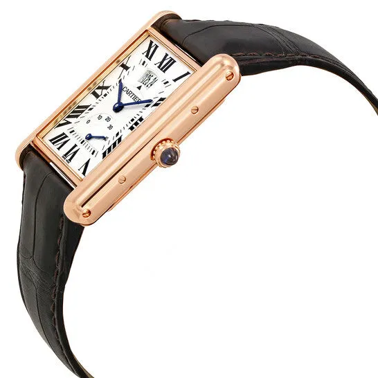 JMS always Original Cartier Tank Louis Silver Dial 18k Rose Gold Brown Leather Mechanical Mens Watch W1560003 Earrings