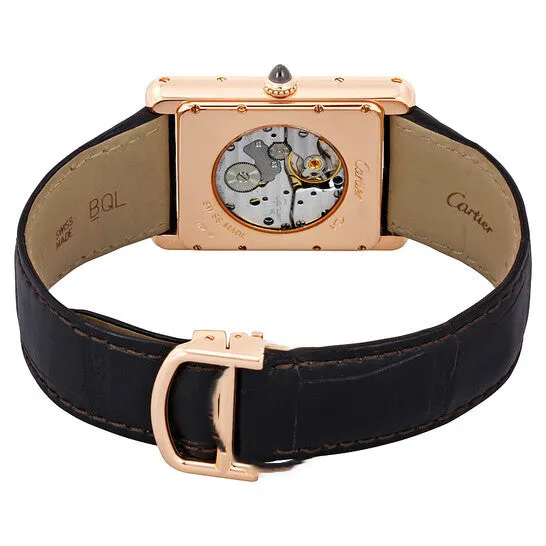 JMS always Original Cartier Tank Louis Silver Dial 18k Rose Gold Brown Leather Mechanical Mens Watch W1560003 Earrings