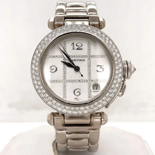 JMS always Original Preowned Cartier Pasha Automatic Diamond Silver Dial Ladies Watch 2308 Watches