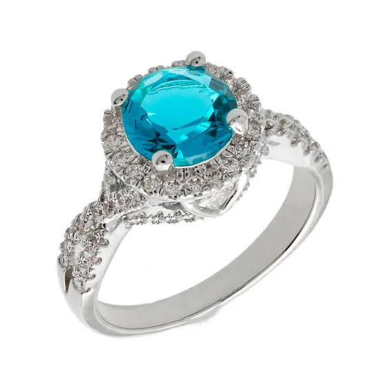 JMS always Rings Original Elegant Confetti Womens 18K White Gold Plated Blue CZ Simulated Diamond Halo Statement Cocktail Ring JMS always Rings Original Elegant Confetti Womens 18K White Gold Plated Blue CZ Simulated Diamond Halo Statement Cocktail Ring