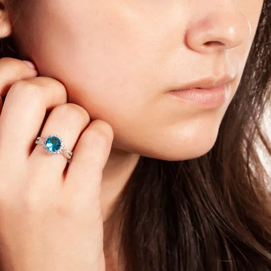 JMS always Rings Original Elegant Confetti Womens 18K White Gold Plated Blue CZ Simulated Diamond Halo Statement Cocktail Ring JMS always Rings Original Elegant Confetti Womens 18K White Gold Plated Blue CZ Simulated Diamond Halo Statement Cocktail Ring