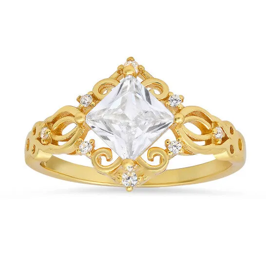JMS always Rings Original Kylie Harper Gold Over Silver Princesscut Cubic Zirconia CZ Filigree Ring JMS always Rings Original Kylie Harper Gold Over Silver Princesscut Cubic Zirconia CZ Filigree Ring