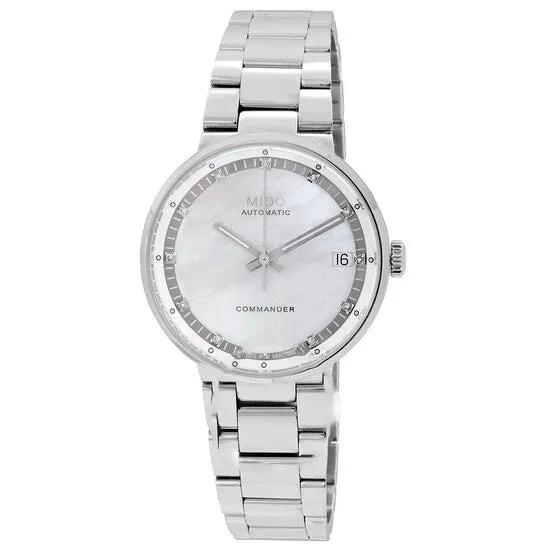 JMS always Watches Original Mido Commander II Automatic Diamond White Mother of Pearl Dial Ladies Watch M0142071111680