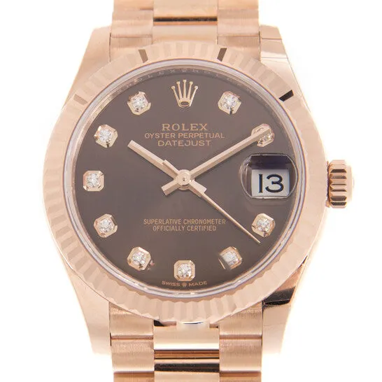 JMS always Watches Original Rolex Datejust 31 Chocolate Diamond Dial Ladies 18kt Everose Gold President Watch 278275CHDP
