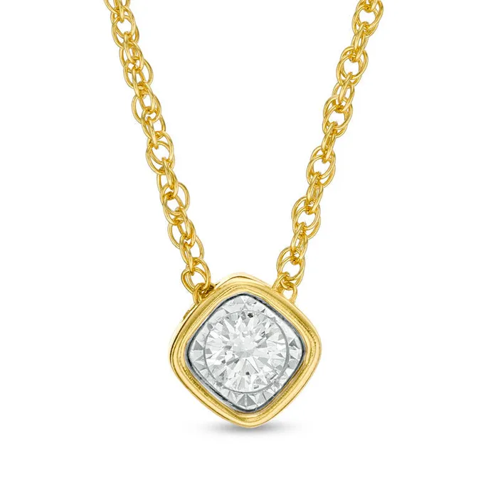 Necklaces Goldia 017 CT Natural Clarity Enhanced Solitaire CushionShaped Pendant in 10K Yellow Gold