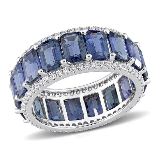 Original Amour 11 78 CT TGW Octagon Light Blue Sapphire and 58 CT TDW Diamond Eternity Ring in 14k White Gold JMS always Rings Original Amour 11 78 CT TGW Octagon Light Blue Sapphire and 58 CT TDW Diamond Eternity Ring in 14k White Gold JMS always Rings