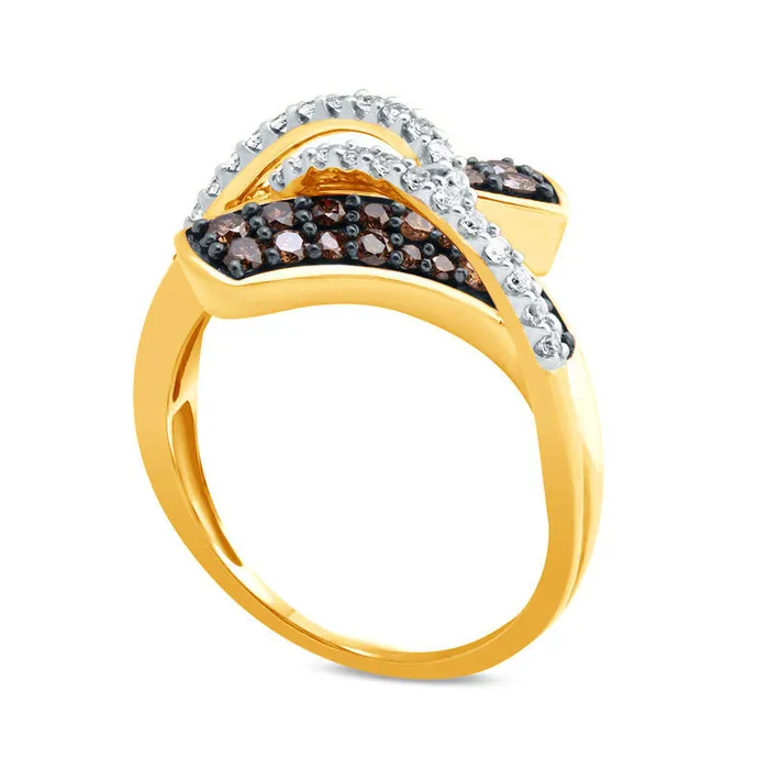 Rings 075 CT TW Champagne and White Natural Diamond Layered Bypass Ring in Solid 10K Yellow Gold Goldia Rings 075 CT TW Champagne and White Natural Diamond Layered Bypass Ring in Solid 10K Yellow Gold Goldia