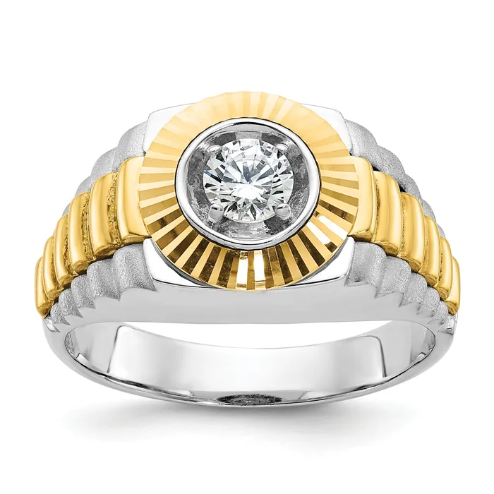 Rings Goldia 14k Twotone Two Tone 38 Ct Lab Grown Diamond VSSI G Polished Satin and Textured Mens Ring Rings Goldia 14k Twotone Two Tone 38 Ct Lab Grown Diamond VSSI G Polished Satin and Textured Mens Ring