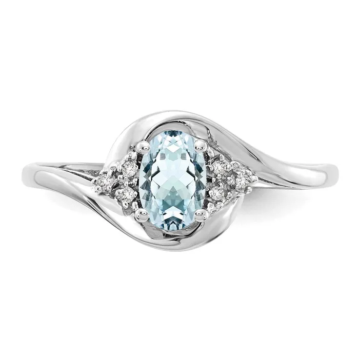 Rings Goldia 14k White Gold Aquamarine and Real Diamond Ring