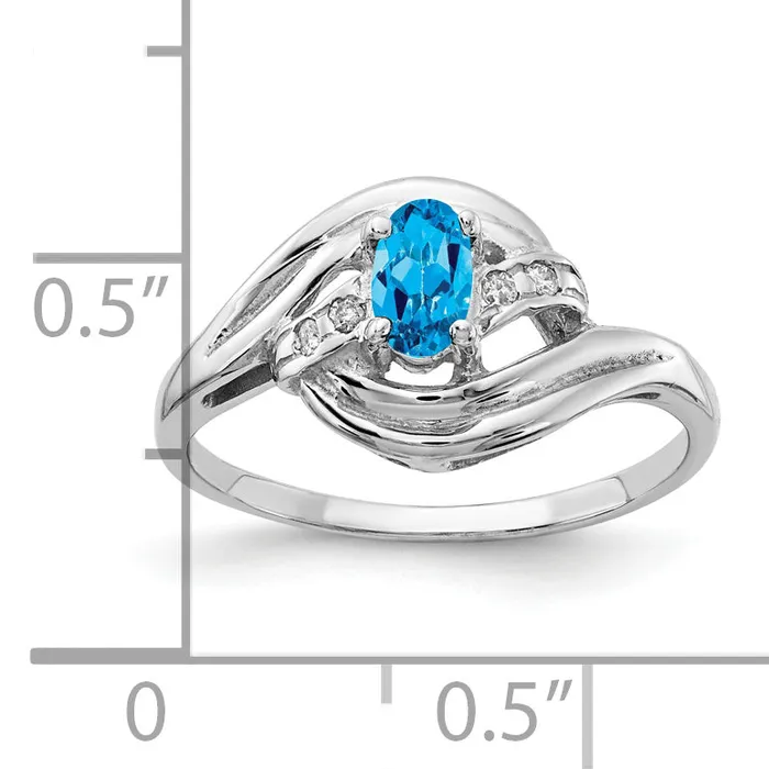 Solid 14k White Gold 5x3mm Oval Simulated Blue Topaz AAA CZ Ring Goldia Rings