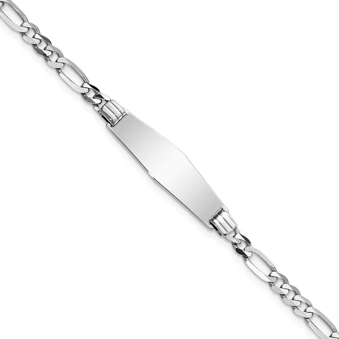 Solid 14K White Gold Soft Diamond Shape Figaro Link ID Bracelet MDS Bracelets