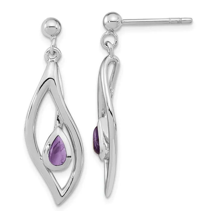 Sterling Silver Rhplated Amethyst Dangle Post Earrings Goldia Earrings
