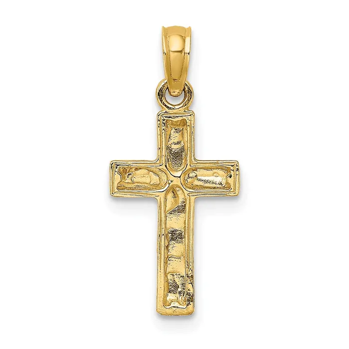 14K 2D Polished Textured Cross Charm TreasureFineJewelers Charm Necklaces