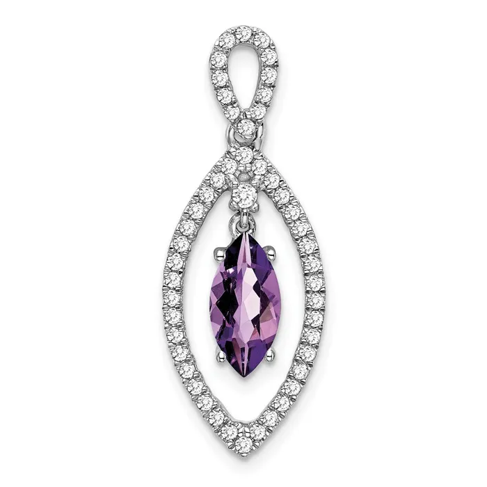 14k White Gold Marquise Amethyst and Diamond Chain Slide TreasureFineJewelers Necklaces 14k White Gold Marquise Amethyst and Diamond Chain Slide TreasureFineJewelers Necklaces