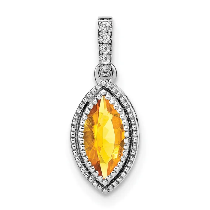 14k White Gold Marquise Citrine and Diamond Pendant TreasureFineJewelers Necklaces 14k White Gold Marquise Citrine and Diamond Pendant TreasureFineJewelers Necklaces