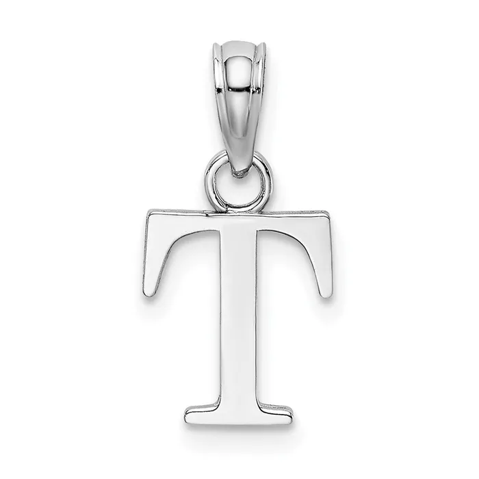 Charm Necklaces TreasureFineJewelers 10K White Gold Polished T Block Initial Charm